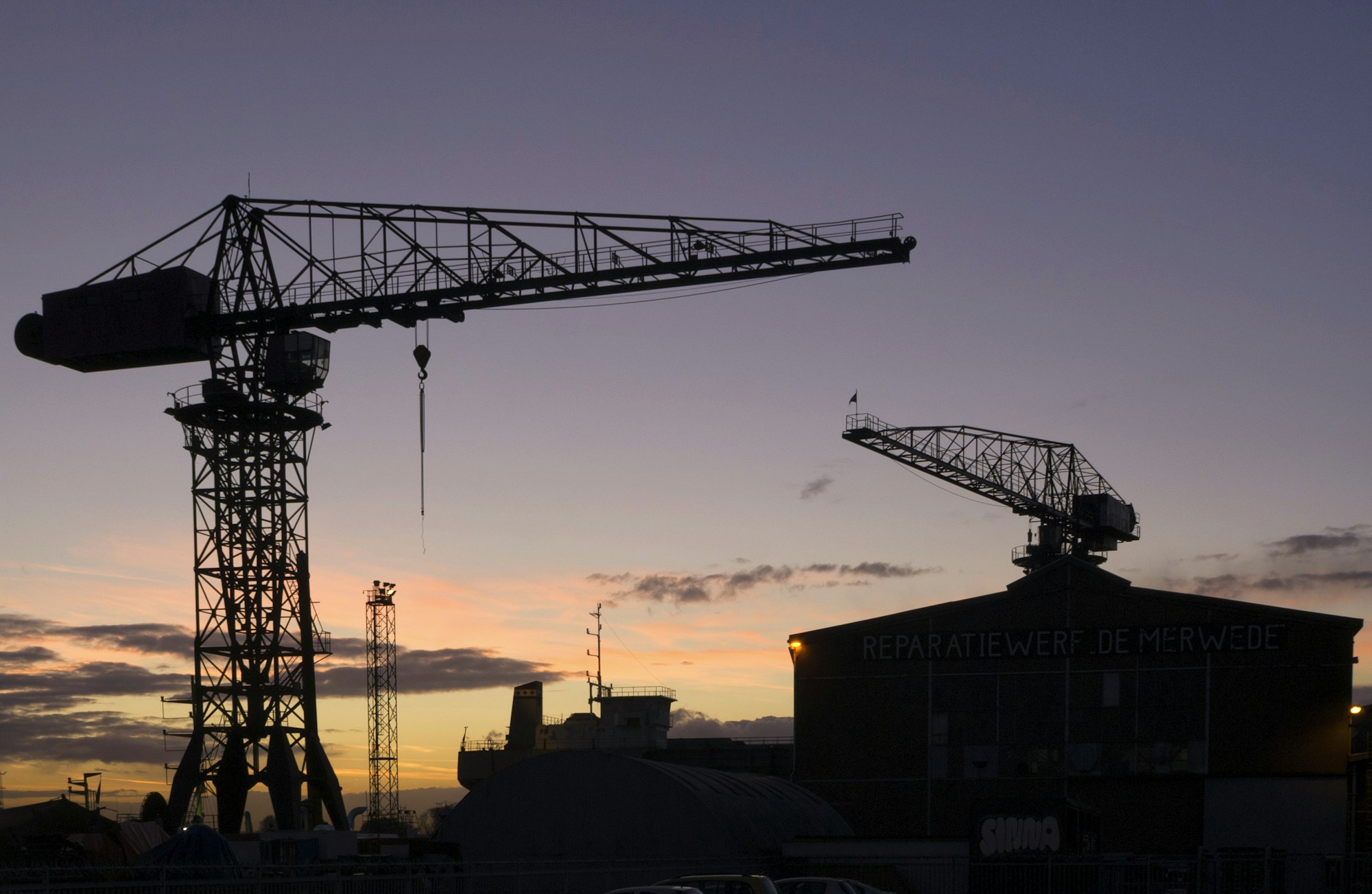 Silhouettes of cranes